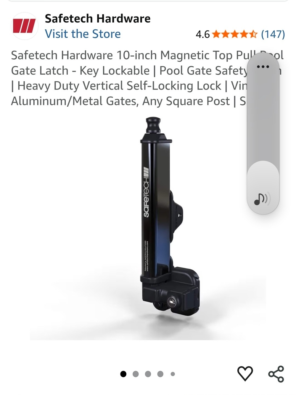 Safetech Magnetic Top Pull Pool Gate Latch - Black